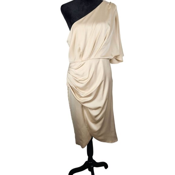 Cupshe Womens M One-Shoulder Backless Satin Dress Beige Elegant Evening Wear - Picture 4 of 12